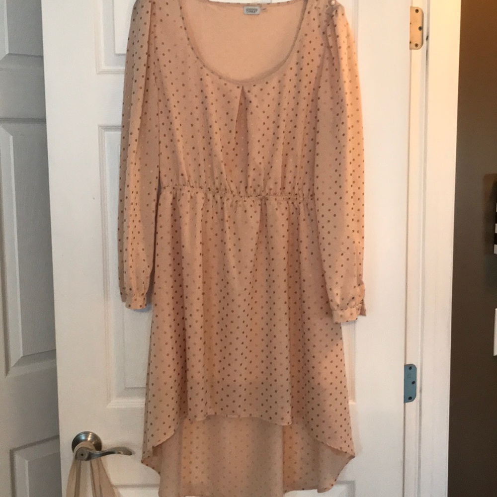 Ivory with gold dots, hi-low dress